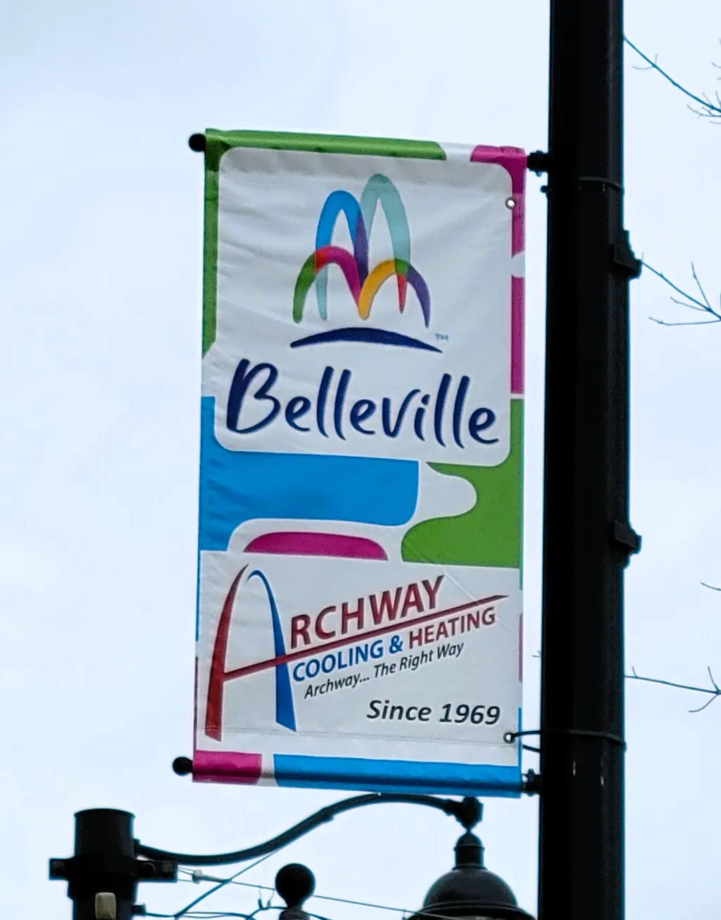 A City of Belleville lamp post banner carrying the Archway logo and the words Since 1969